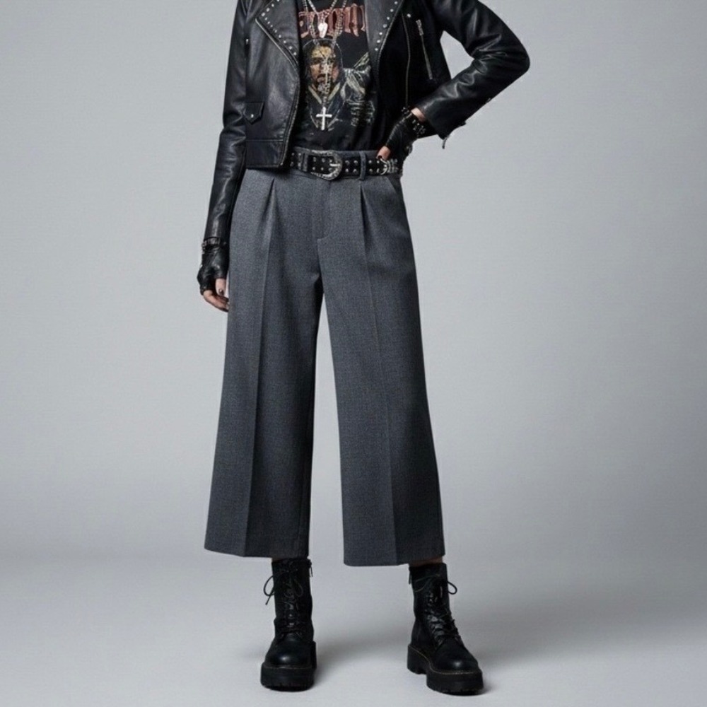 For Love & Lemons Turner Wide Leg Cropped Pants in Gray Size Small